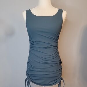 Ruched Blue Sleeveless Dress